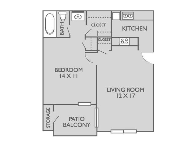 1 Bed, 1 Bath 1027 floor plan